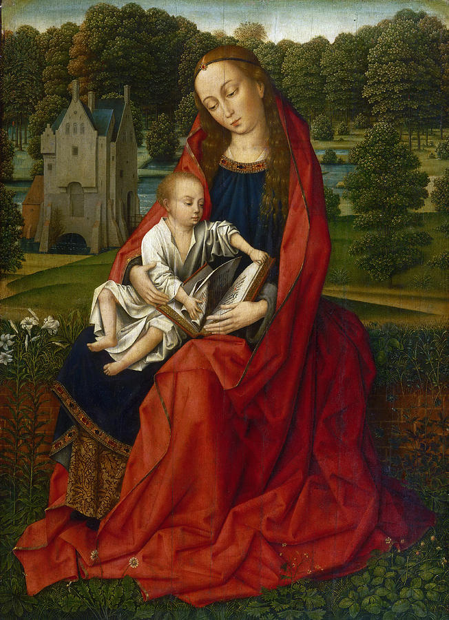 Religious Painting - Virgin and Child in a Landscape #1 by Master of the Embroidered Foliage