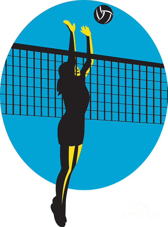 Athlete Digital Art - Volleyball Player Spiking Ball Retro #1 by Aloysius Patrimonio