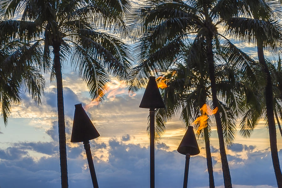 Waikiki Sunset Torches #1 Photograph by Leigh Anne Meeks
