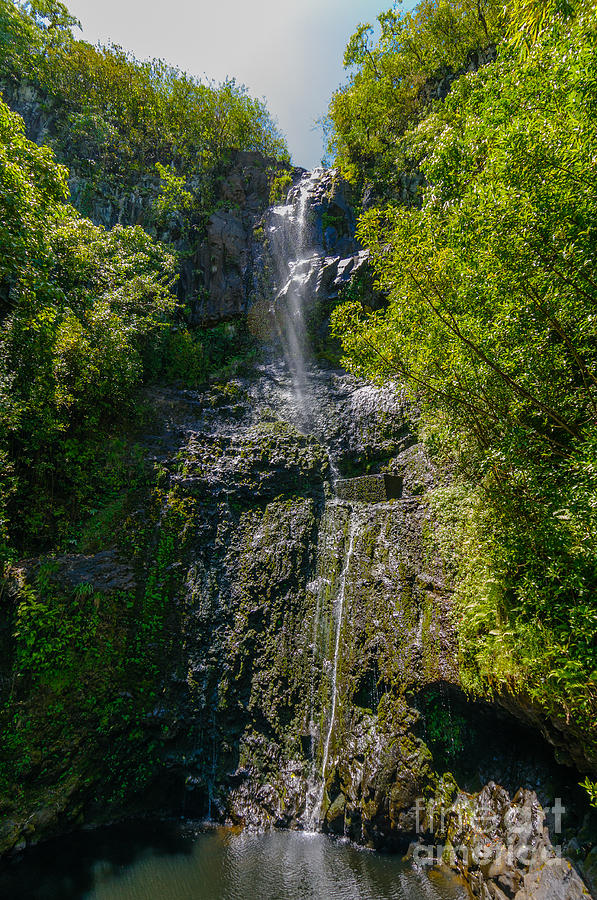 Wailua Falls in a lush tropical valley Maui Hawaii USA #1 Photograph by Don Landwehrle