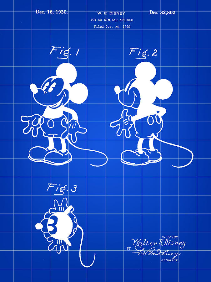 Mickey Mouse Digital Art - Walt Disney Mickey Mouse Patent 1929 - Blue by Stephen Younts Mickey Mouse Digital Art - Walt Disney Mickey Mouse Patent 1929 - Blue by Stephen Younts