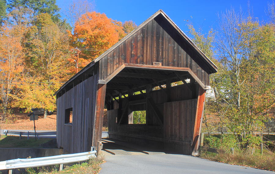 Fall Photograph - Warren Covered Bridge Vermont #1 by John Burk