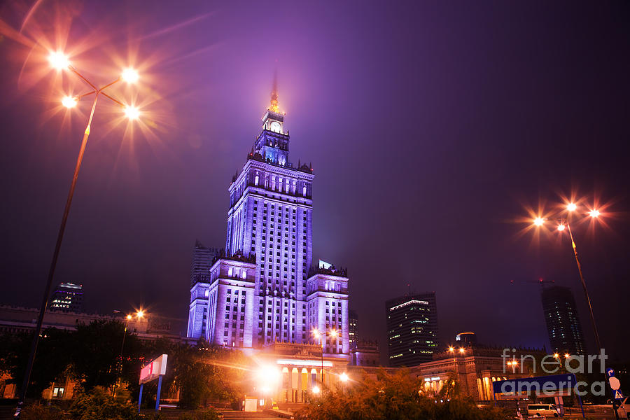Warsaw Poland downtown skyline at night #1 Photograph by Michal Bednarek