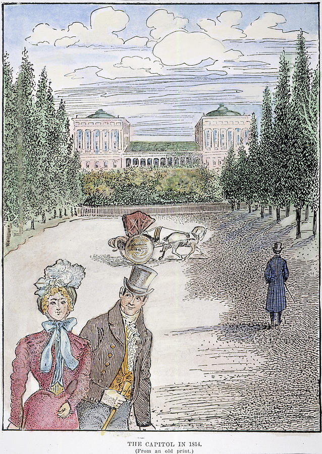 Washington Capitol, 1814 #1 Drawing by Granger