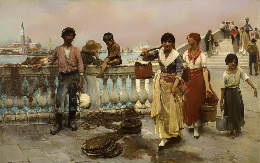 Vintage Painting - Water Carriers - Venice #1 by Mountain Dreams