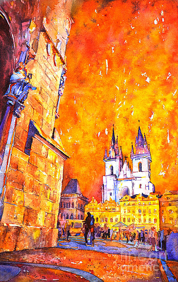 Watercolor of Prague Sunrise Painting by Ryan Fox