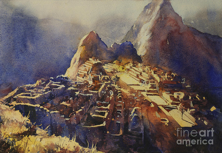 Architecture Painting - Watercolor painting Machu Picchu Peru by Ryan Fox