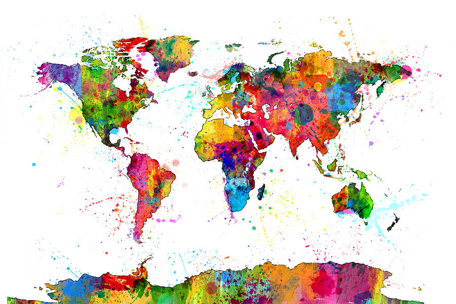 Watercolor Political Map of the World #1 Digital Art by Michael Tompsett