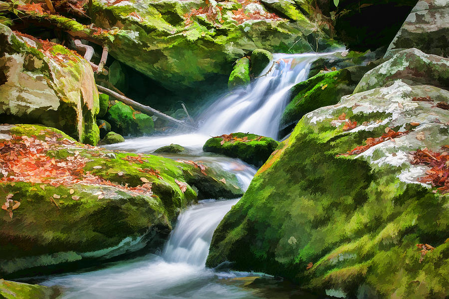 Waterfall Great Smoky Mountains Painted #3 Photograph by Rich Franco