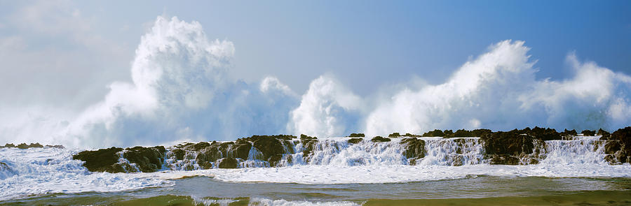 Nature Photograph - Waves Breaking At Rocks, Oahu, Hawaii #1 by Panoramic Images