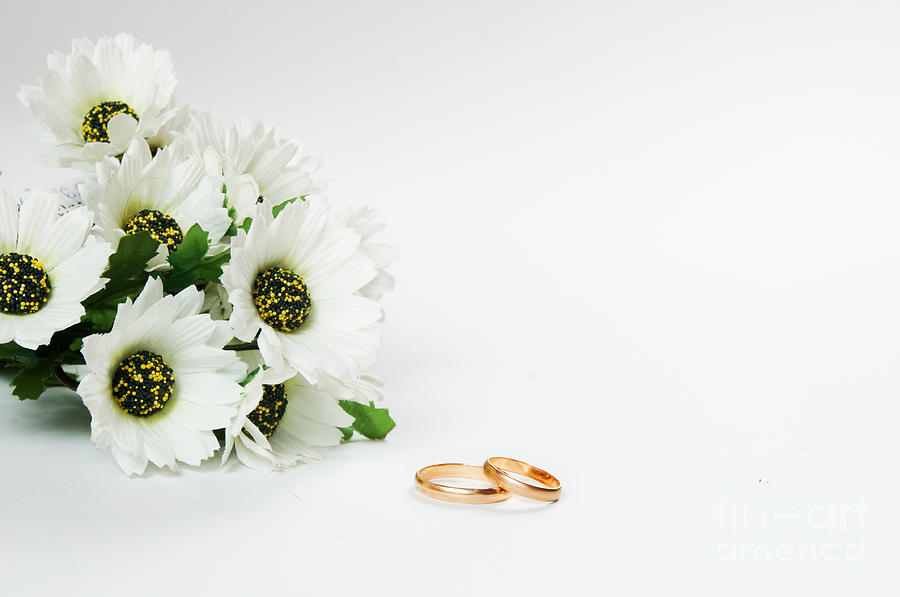 Flower Photograph - Wedding rings and flowers #1 by Michal Bednarek