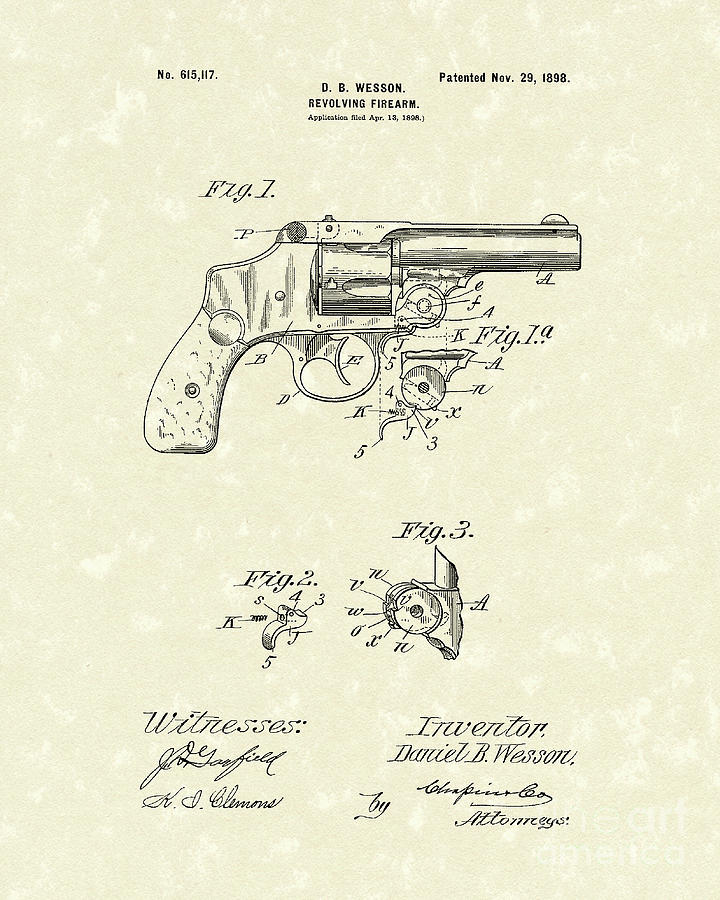 Wesson Pistol 1898 Patent Art #1 Drawing by Prior Art Design