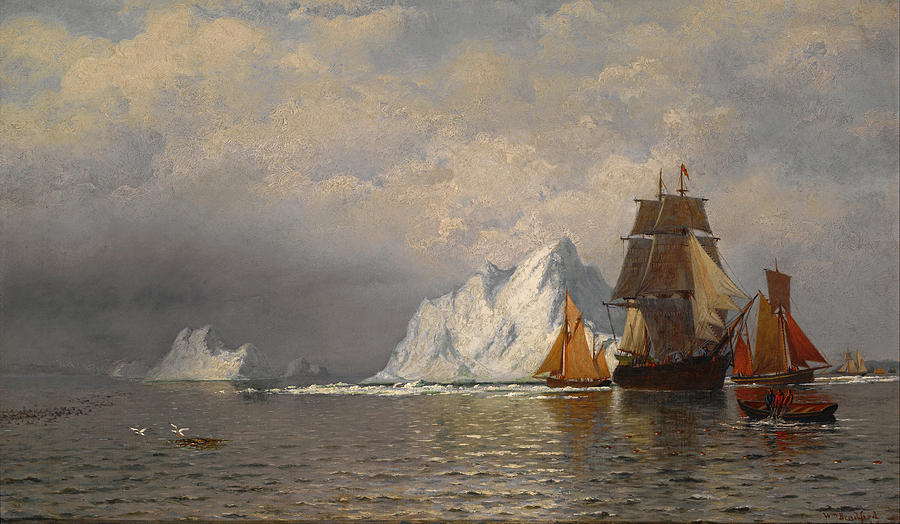 William Bradford Painting - Whaler and Fishing Vessels near the Coast of Labrador #1 by William Bradford