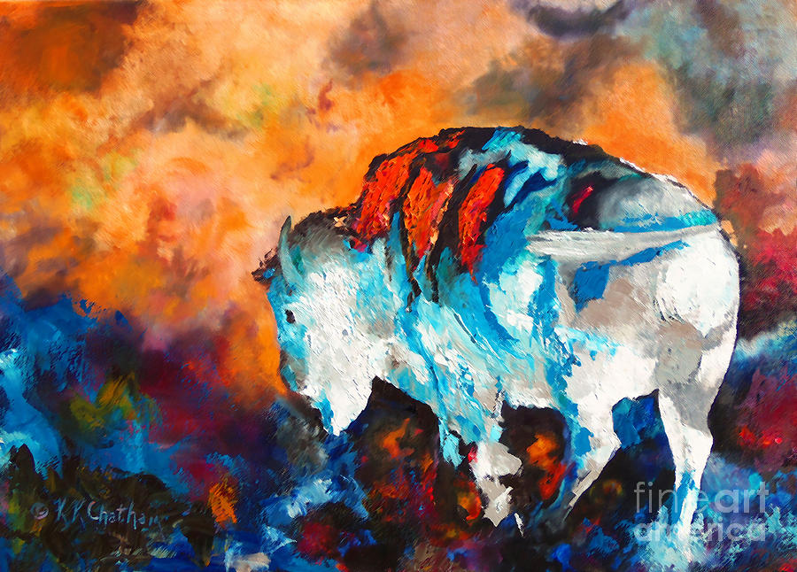 White Buffalo Ghost Painting by Karen Kennedy Chatham