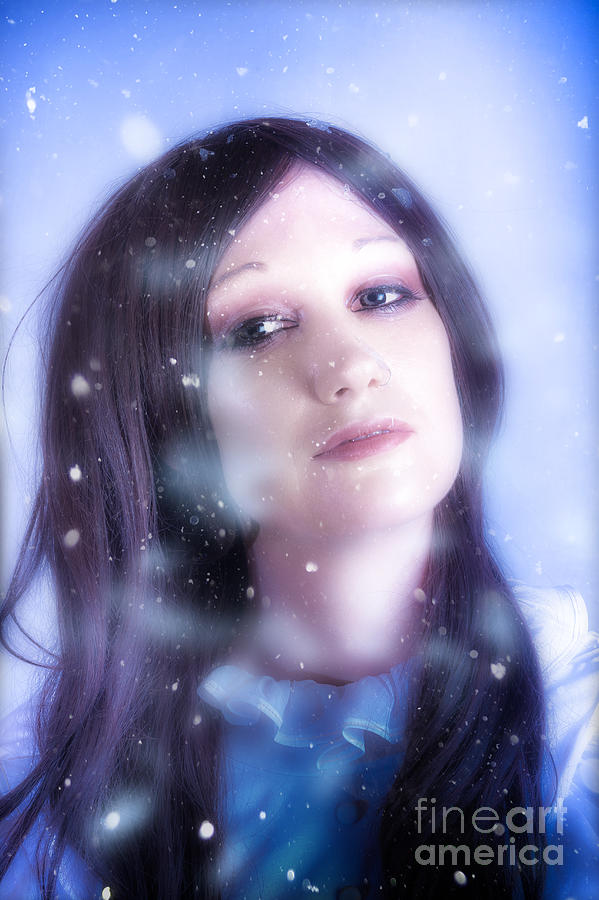 White Christmas girl. Falling snow and ice on face #1 Photograph by Jorgo Photography