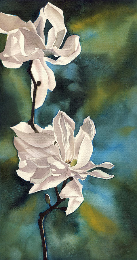 White Magnolia With Blues #1 Painting by Alfred Ng