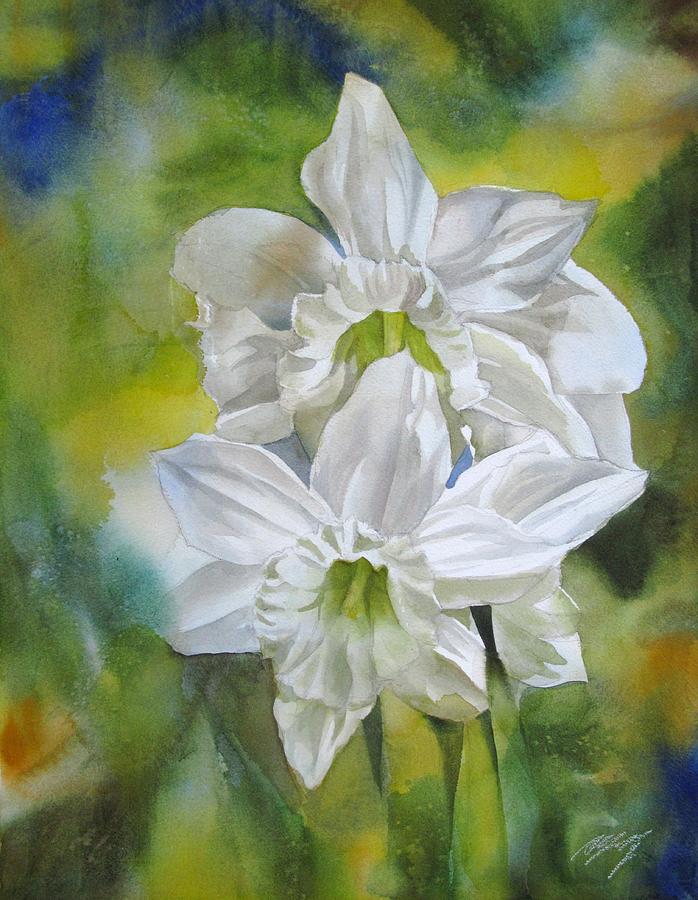White Narcissus  #2 Painting by Alfred Ng