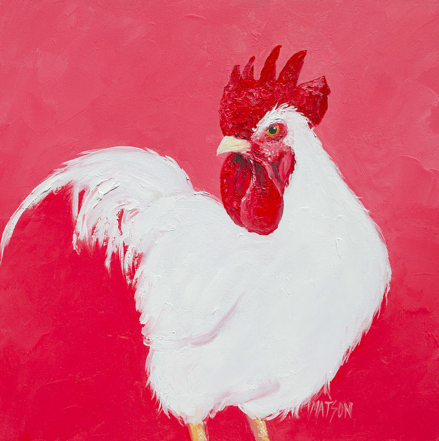 White Rooster Painting by Jan Matson
