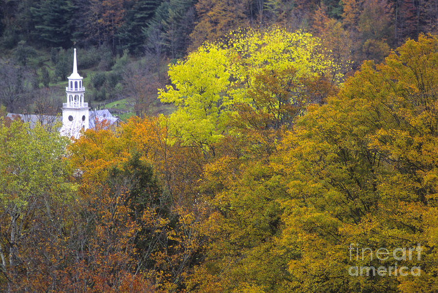 White Steepled Church With Fall Color #1 Photograph by Ellen Thane