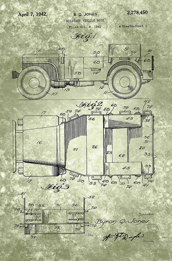 Willys Military Jeep Patent From 1942 Painting by Celestial Images