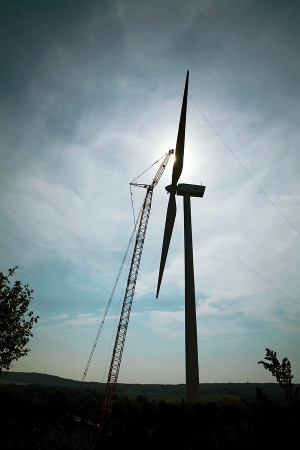 Crane Photograph - Wind Turbine Assembly #1 by Jim West