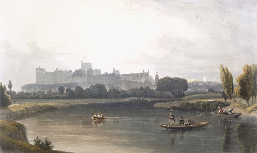 Architecture Drawing - Windsor Castle From The River Thames by William Daniell