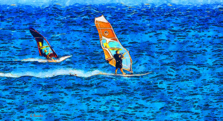 Greek Painting - Windsurfing #1 by George Rossidis