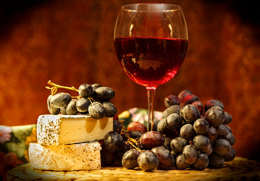 Wine And Brie Cheese Photograph