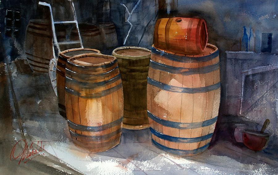 Wine Barrels Painting by Gerald Miraldi