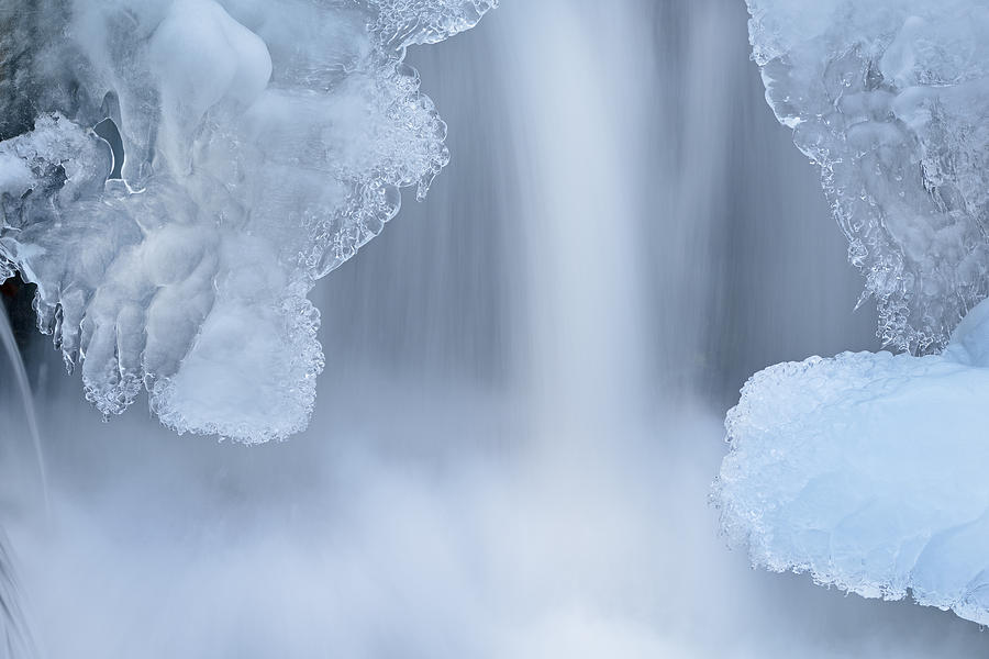 Nature Photograph - Winter Cascade Framed by Ice #1 by Dean Pennala