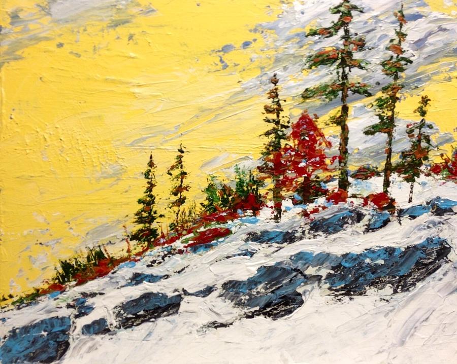 Winter Pines with Small Red Maple #1 Painting by Desmond Raymond