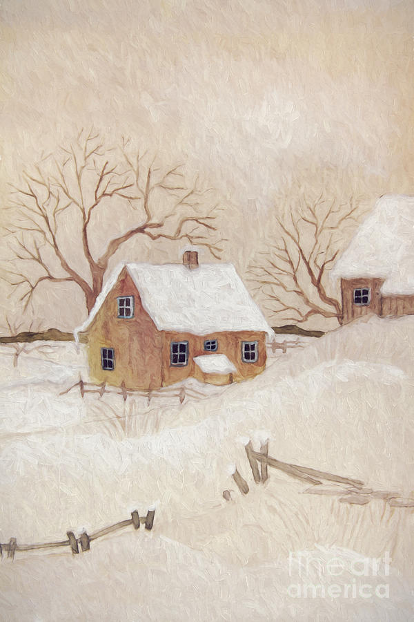 Winter scene with farmhouse/ digitally altered Photograph by Sandra Cunningham