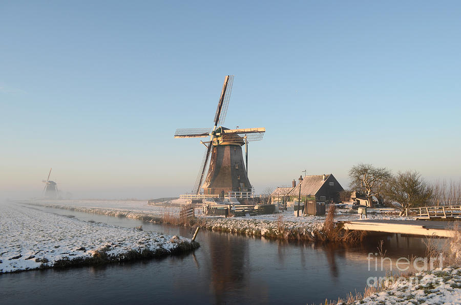 Winter Windmill Landscape In Holland Photograph by IPics Photography