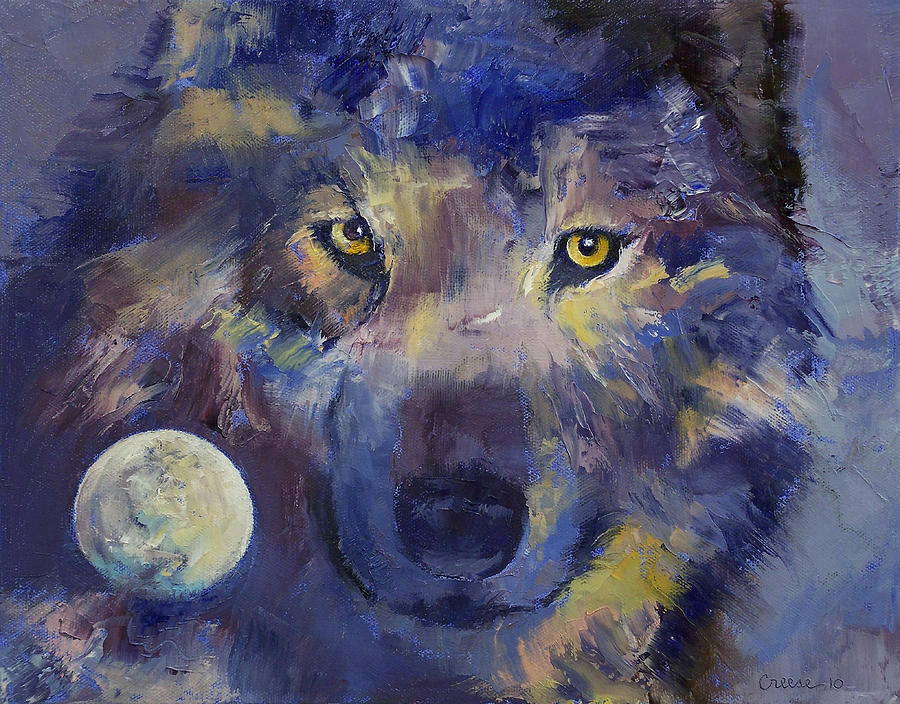 Grey Wolf Moon Painting by Michael Creese