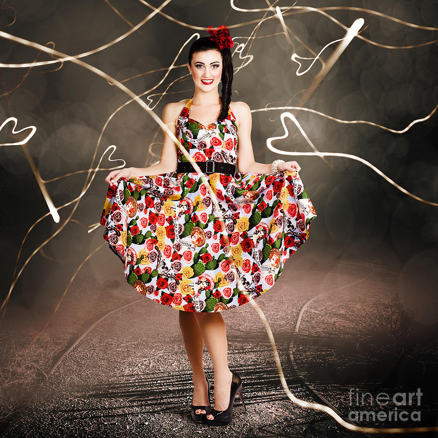Woman dancing in colorful floral dress outdoor #1 Photograph by Jorgo Photography