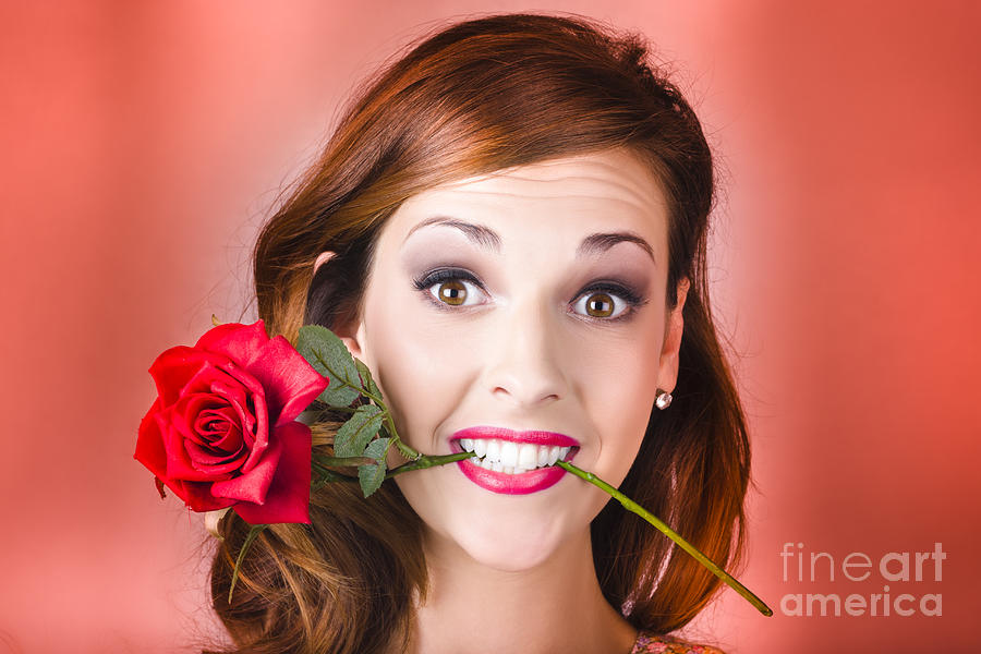 Woman Gripping Red Rose Between Her Teeth Photograph By Jorgo Photography