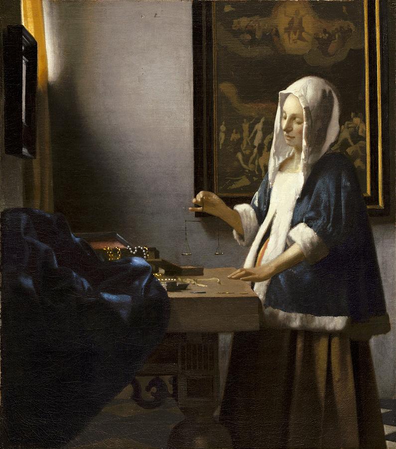 Woman Holding A Balance Painting by Jan Vermeer