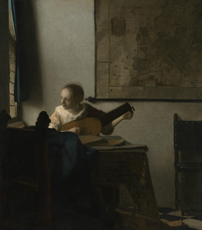 Music Painting - Woman with a Lute #1 by Johannes Vermeer
