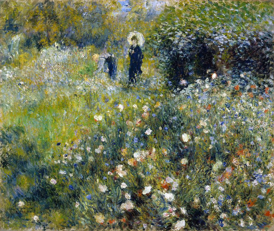 Woman with a Parasol in a Garden #2 Painting by Pierre-Auguste Renoir