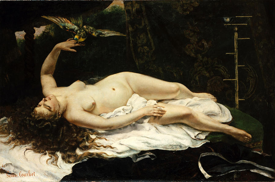 Woman with a Parrot #7 Painting by Gustave Courbet