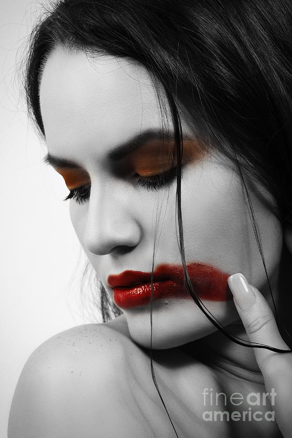 Woman With Smeared Lipstick Photograph By Aleksey Tugolukov