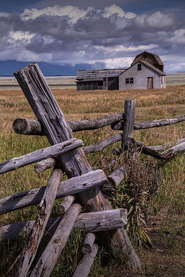 Grand Teton National Park Photograph - Wood Fence with John Moulton Farm  by Randall Nyhof