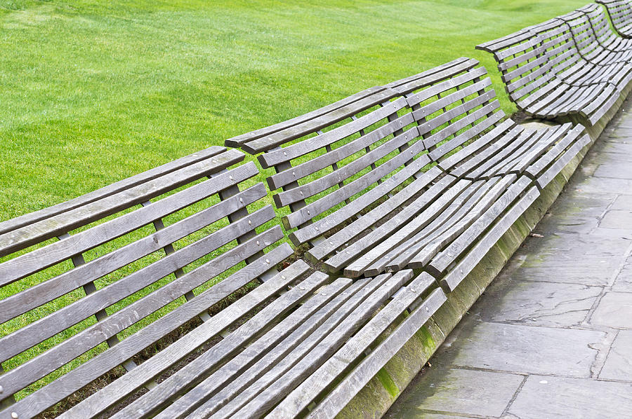 Architecture Photograph - Wooden benches #1 by Tom Gowanlock