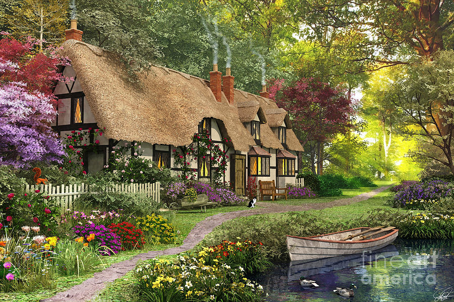 Dominic Davison Digital Art - Woodland Walk Cottage by Dominic Davison