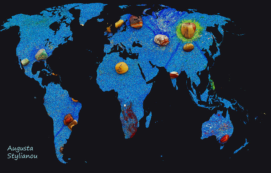 World Map and Aquarius Constellation #2 Digital Art by Augusta Stylianou