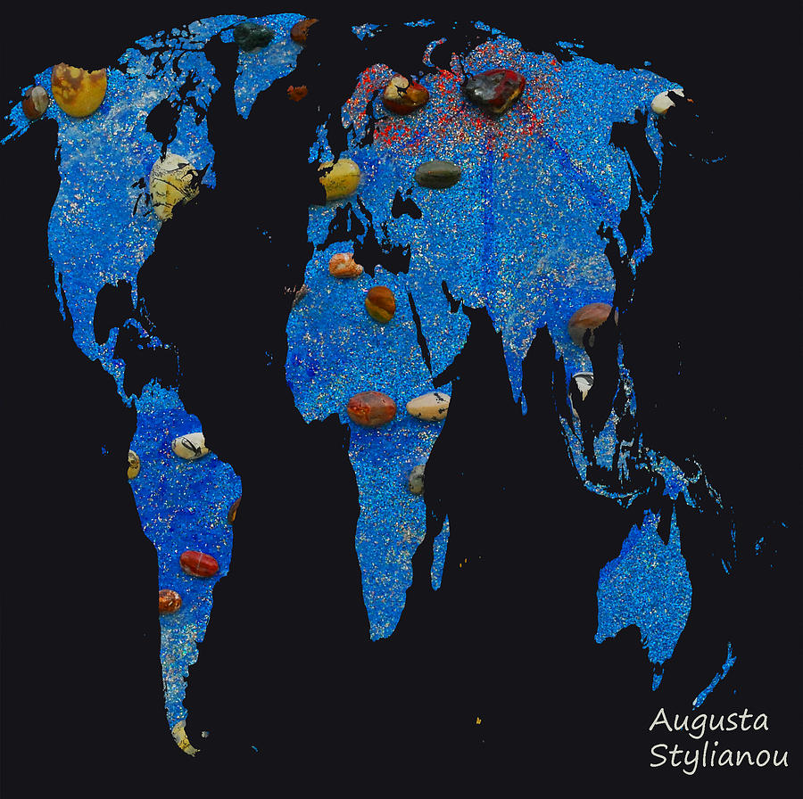 World Map and Libra Constellation #2 Digital Art by Augusta Stylianou