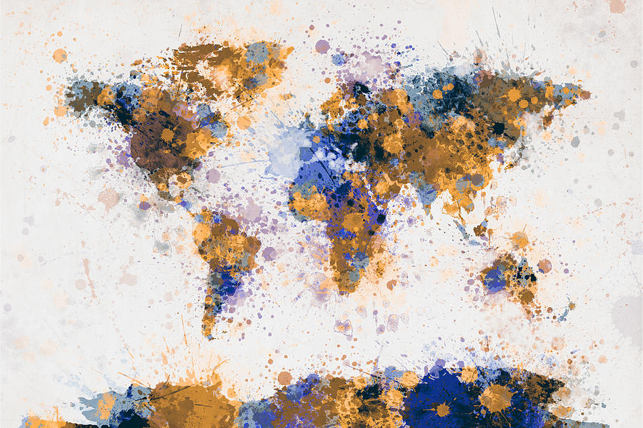World Map Paint Splashes #1 Digital Art by Michael Tompsett