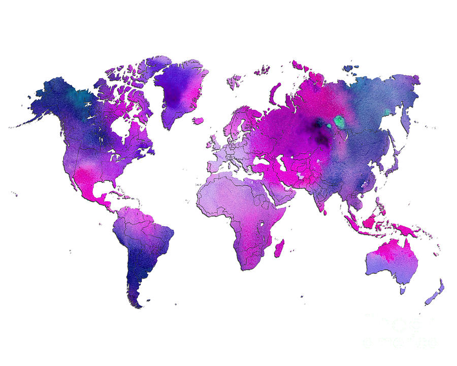 World Map Watercolor Digital Art By Edit Voros 