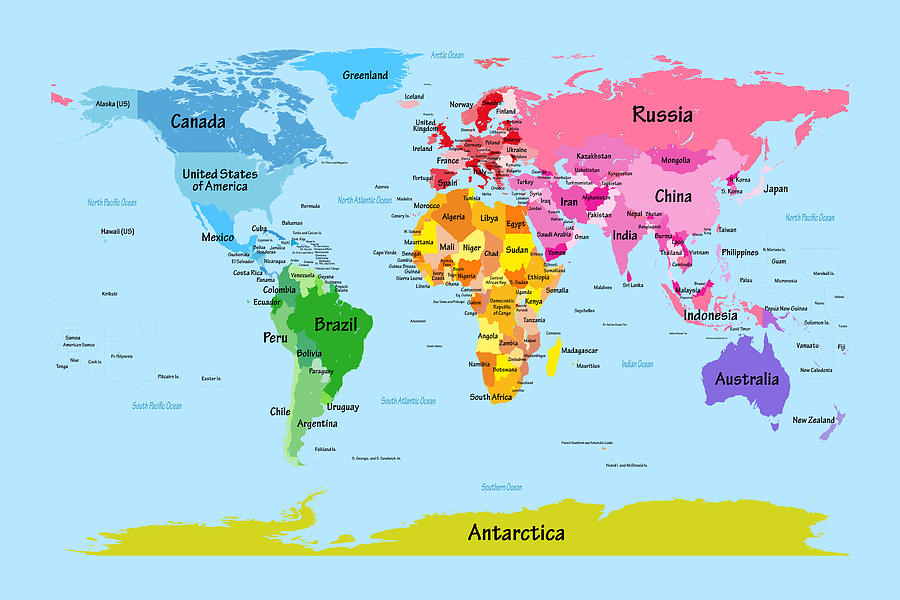 Globe Digital Art - World Map with Big Text #1 by Michael Tompsett