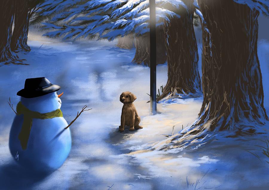 Winter Painting - Would you like to play? by Veronica Minozzi